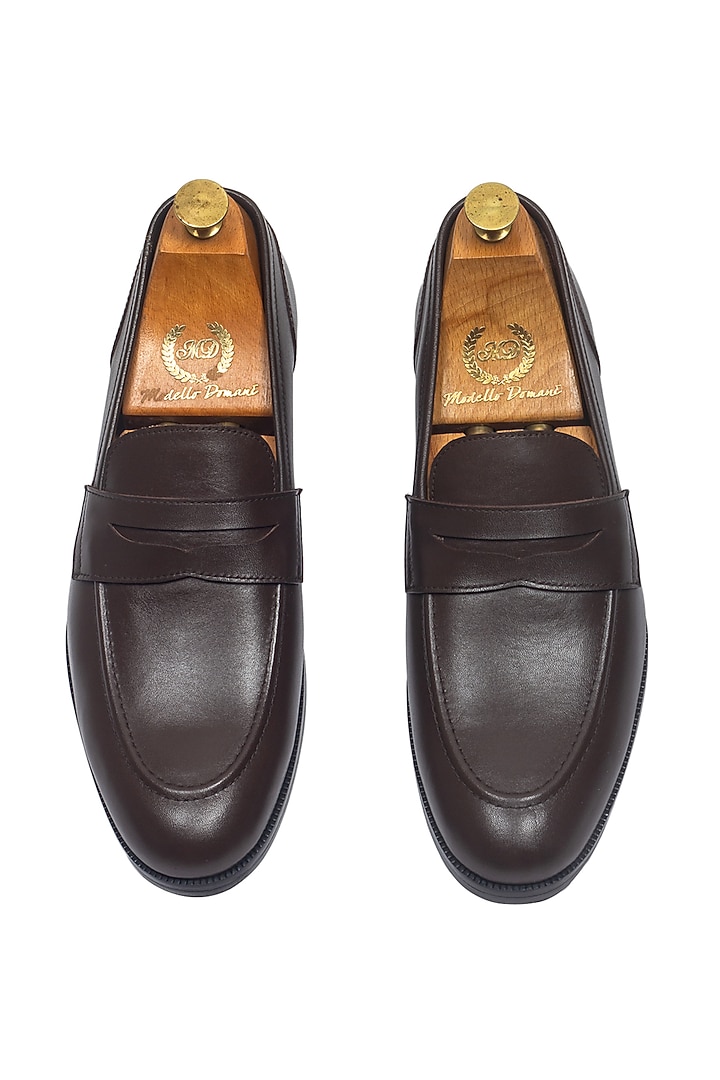Brown Pure Leather Slip-On Shoes by Modello Domani at Pernia's Pop Up Shop