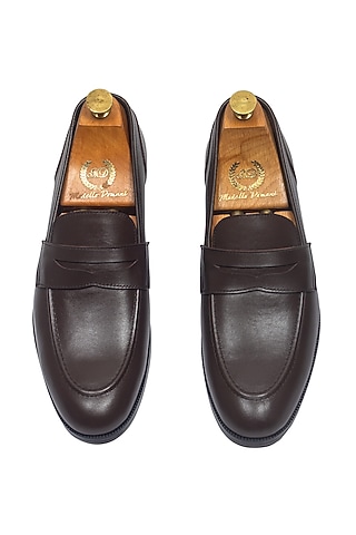 Brown Pure Leather Slip-On Shoes by Modello Domani