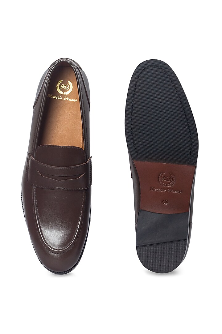 Brown Pure Leather Slip-On Shoes by Modello Domani at Pernia's Pop Up Shop