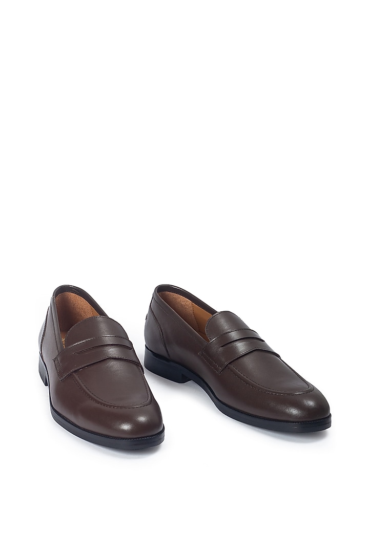 Brown Pure Leather Slip-On Shoes by Modello Domani at Pernia's Pop Up Shop
