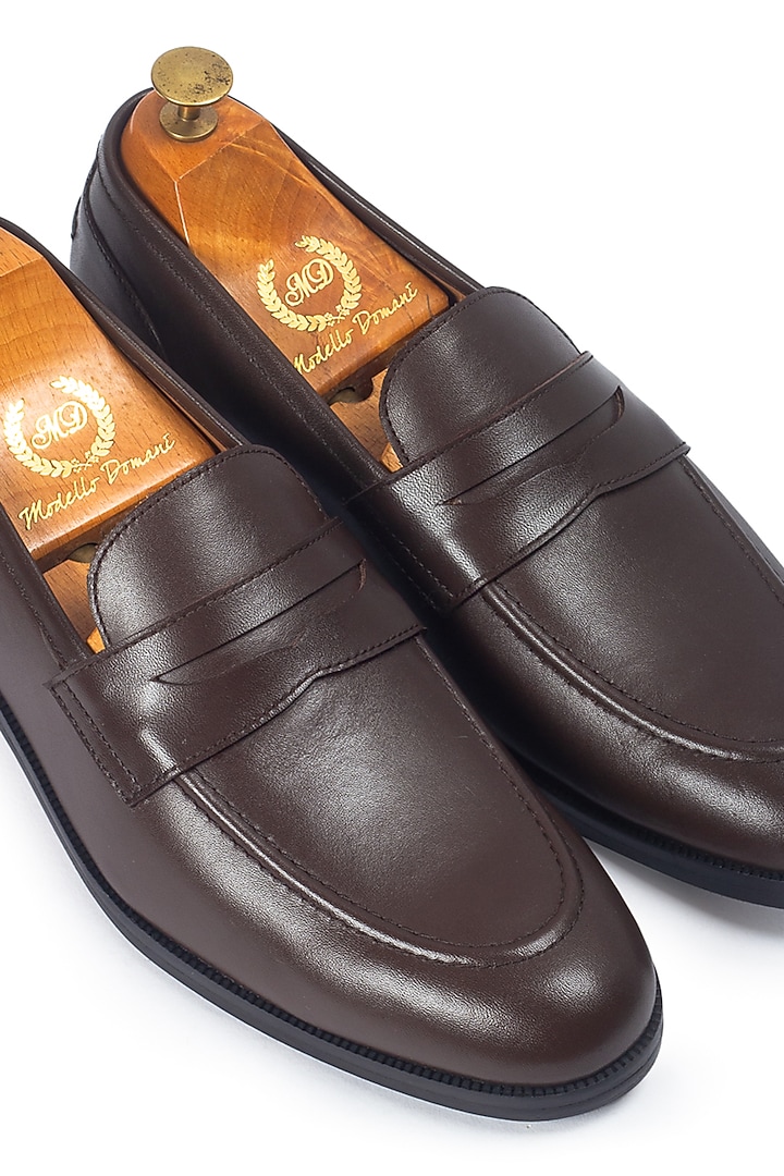 Brown Pure Leather Slip-On Shoes by Modello Domani at Pernia's Pop Up Shop