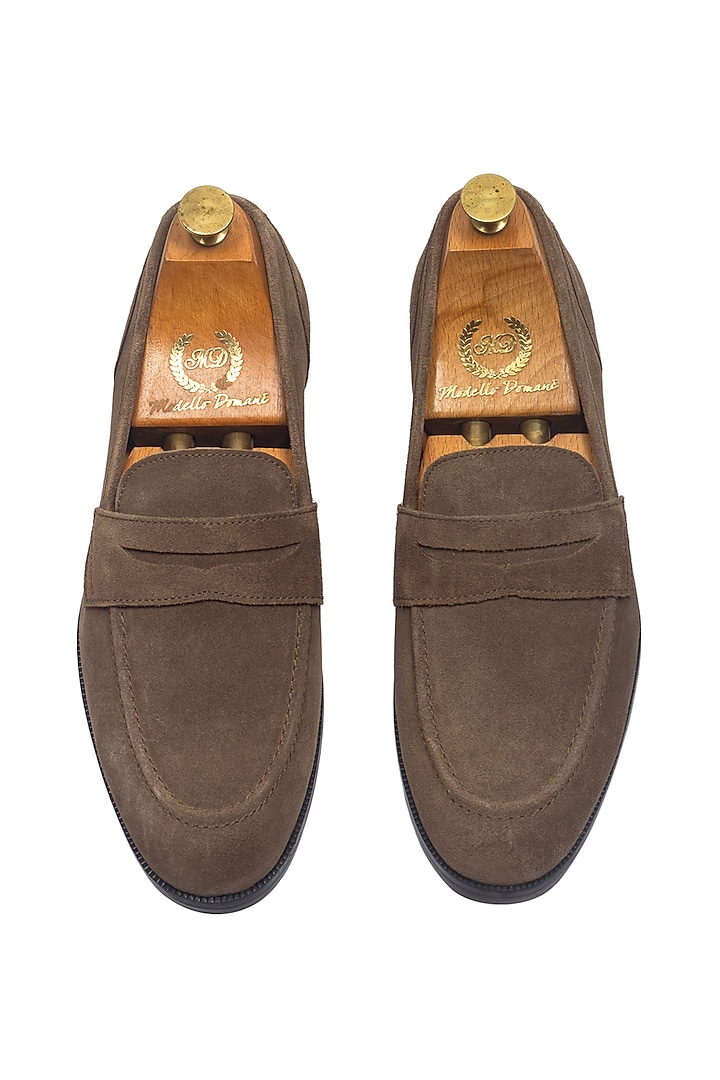 Olive Green Pure Suede Slip-On Shoes by Modello Domani at Pernia's Pop Up Shop