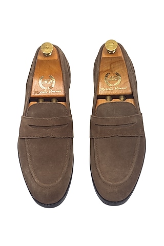 Olive Green Pure Suede Slip-On Shoes by Modello Domani