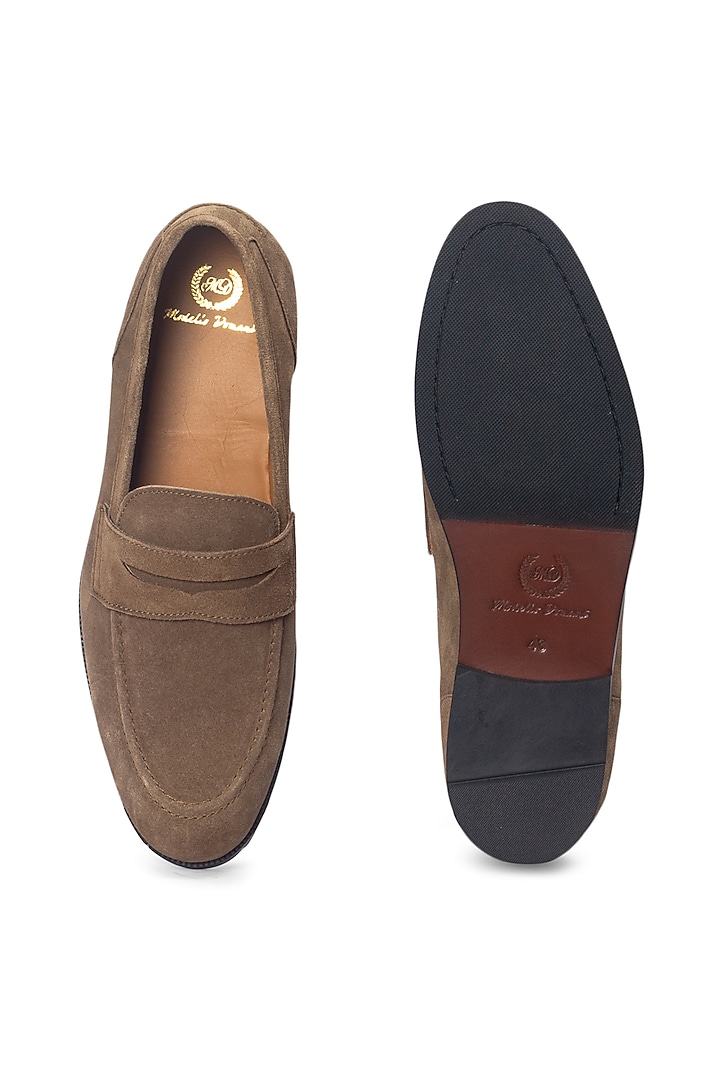 Olive Green Pure Suede Slip-On Shoes by Modello Domani at Pernia's Pop Up Shop