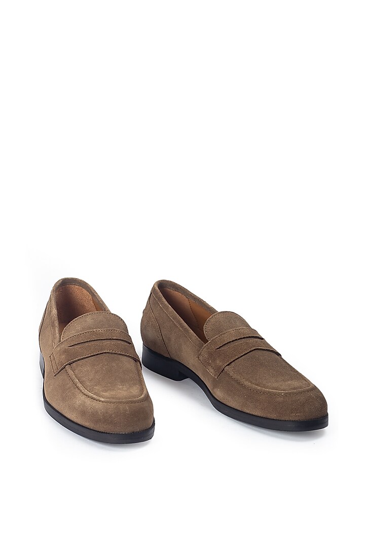 Olive Green Pure Suede Slip-On Shoes by Modello Domani at Pernia's Pop Up Shop
