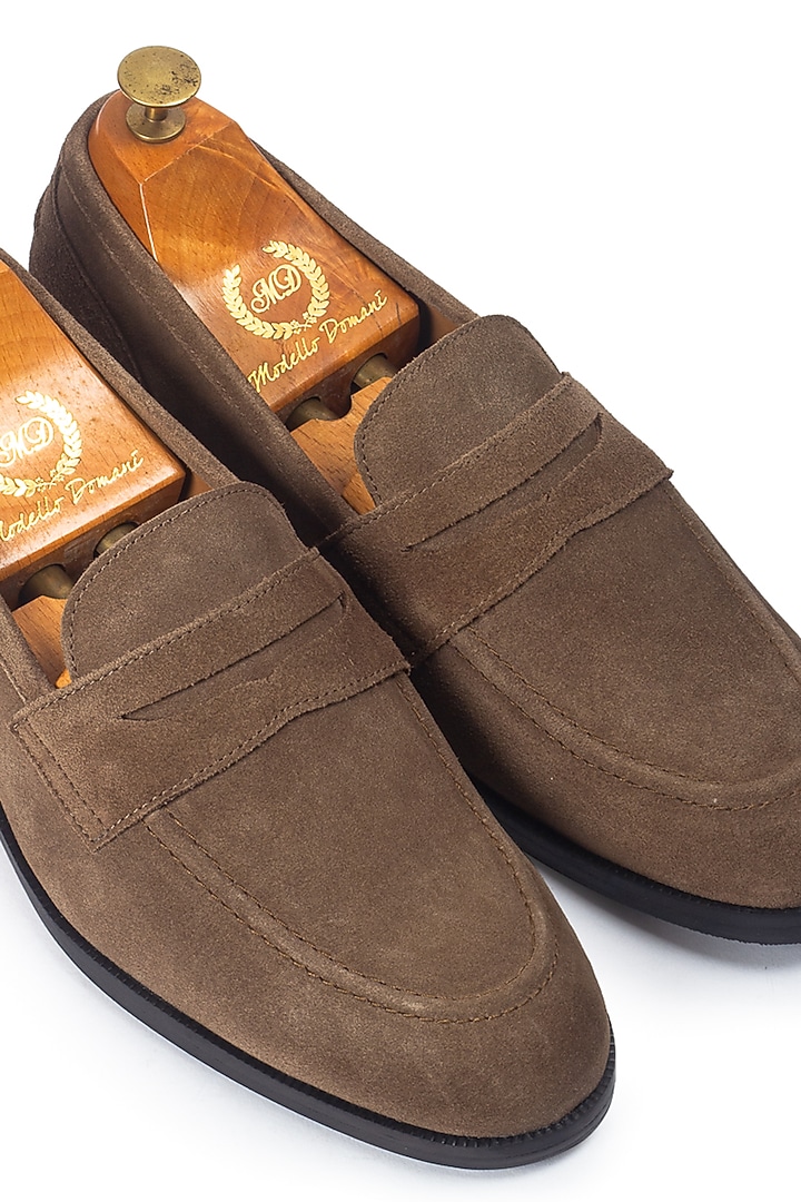 Olive Green Pure Suede Slip-On Shoes by Modello Domani at Pernia's Pop Up Shop