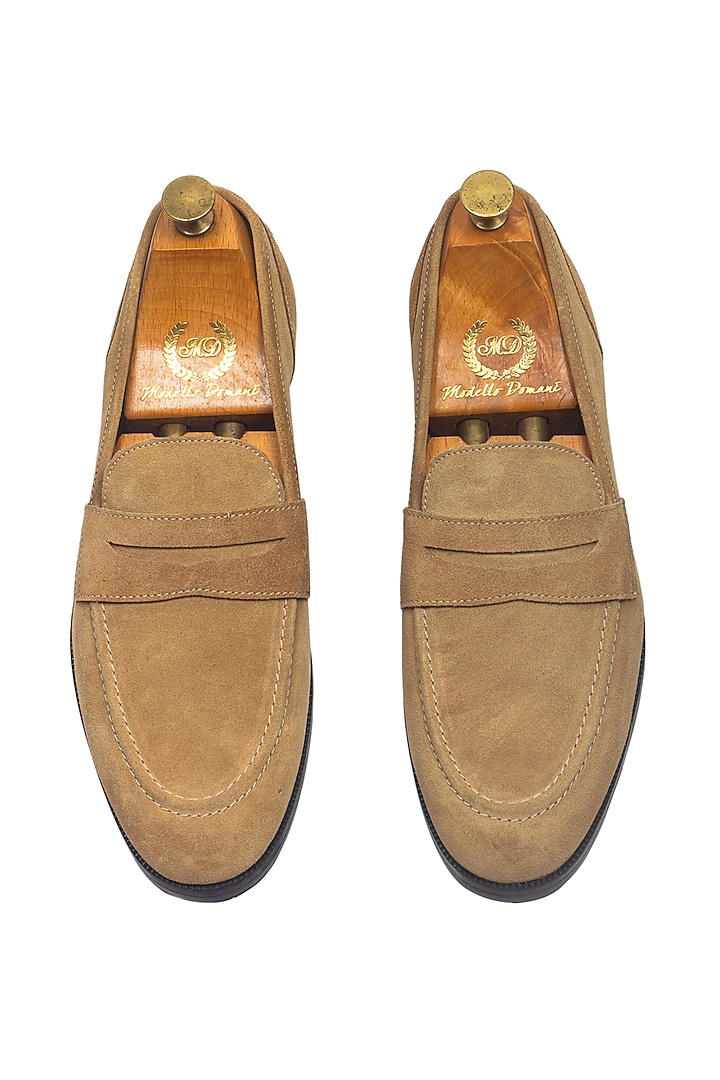 Beige Pure Suede Slip-On Shoes by Modello Domani at Pernia's Pop Up Shop