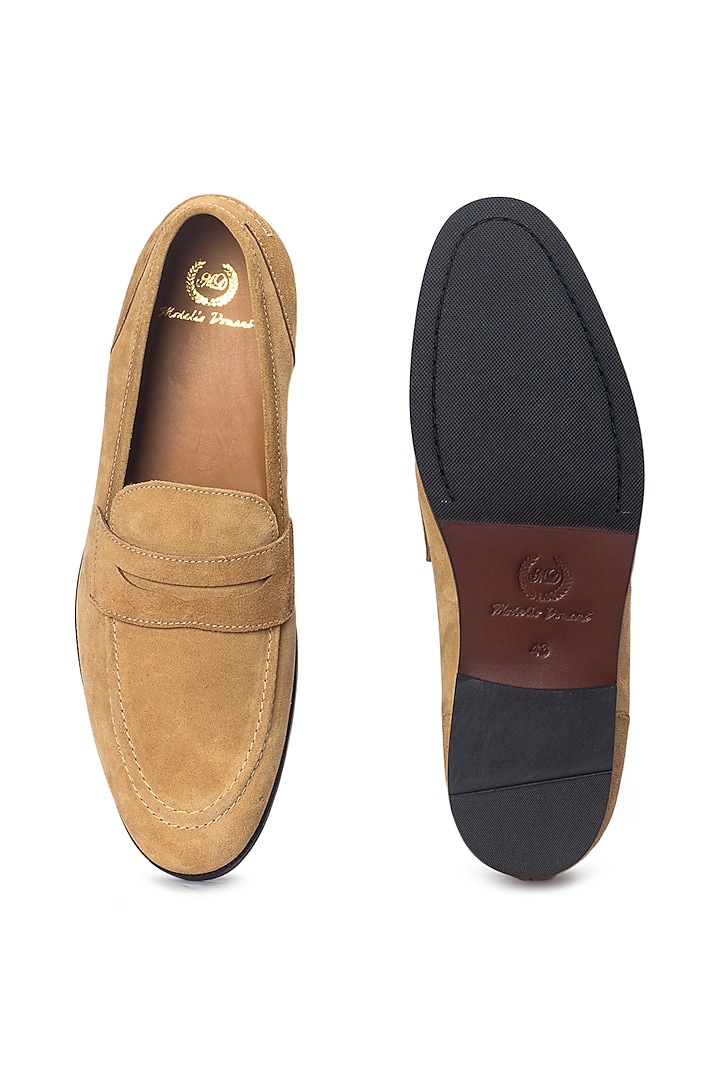 Beige Pure Suede Slip-On Shoes by Modello Domani at Pernia's Pop Up Shop