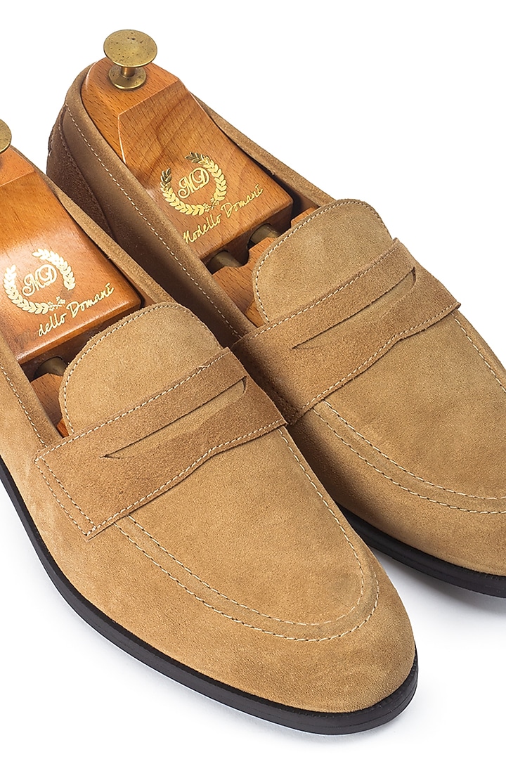 Beige Pure Suede Slip-On Shoes by Modello Domani at Pernia's Pop Up Shop
