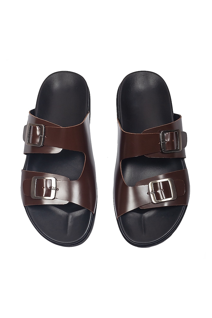 Brown Leather Handcrafted Buckle Sandals by Modello Domani