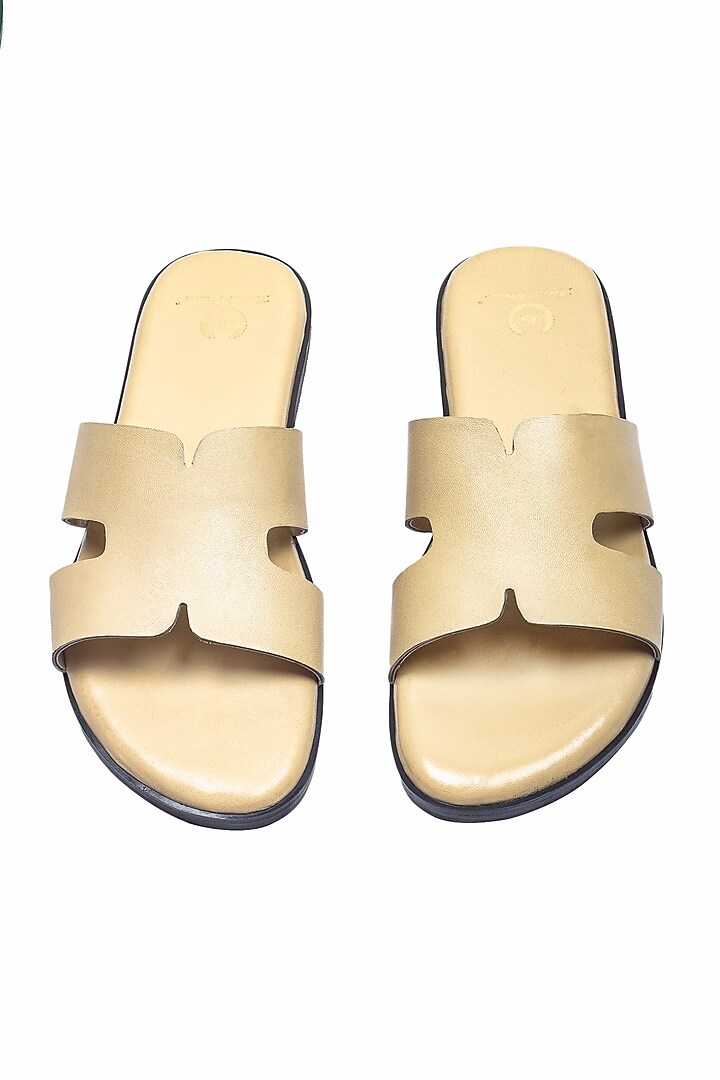 Beige Leather Handcrafted Slippers by Modello Domani at Pernia's Pop Up Shop