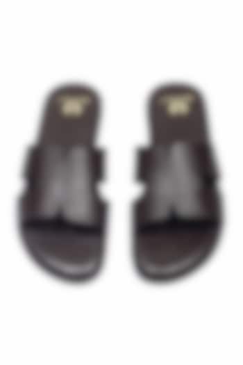 Brown Leather Handcrafted Slippers by Modello Domani at Pernia's Pop Up Shop