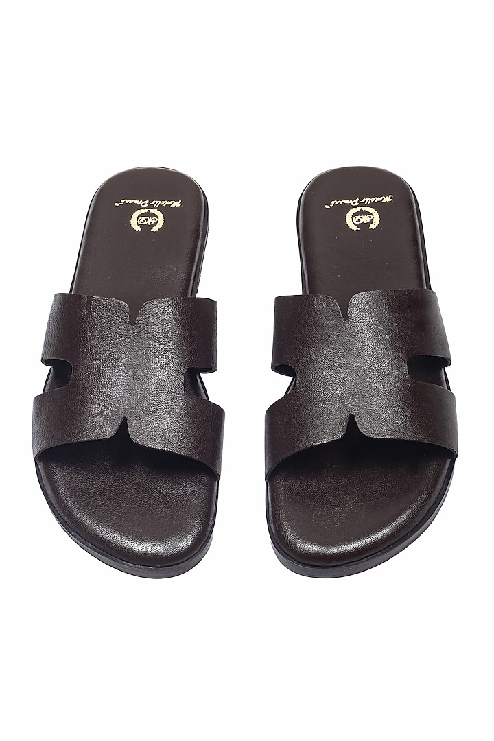 Brown Leather Handcrafted Slippers by Modello Domani at Pernia's Pop Up Shop
