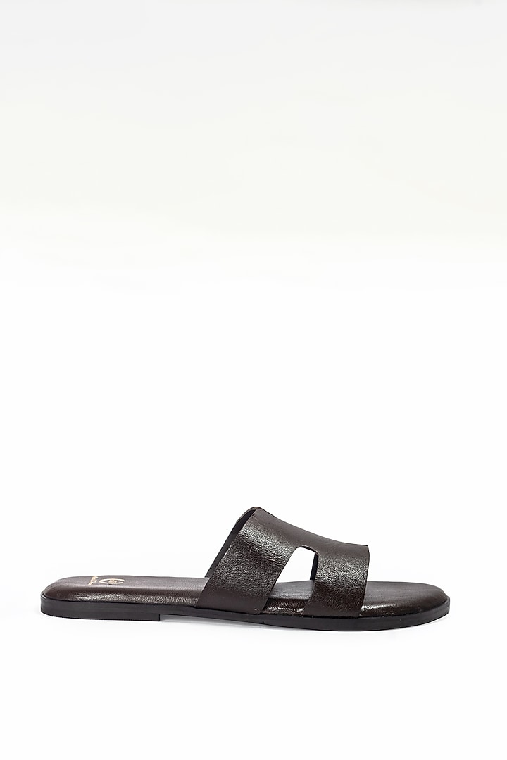 Brown Leather Handcrafted Slippers by Modello Domani at Pernia's Pop Up Shop
