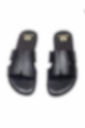Black Leather Handcrafted Slippers by Modello Domani at Pernia's Pop Up Shop