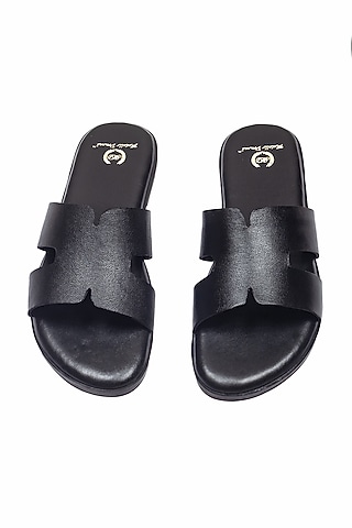 Black Leather Handcrafted Slippers by Modello Domani