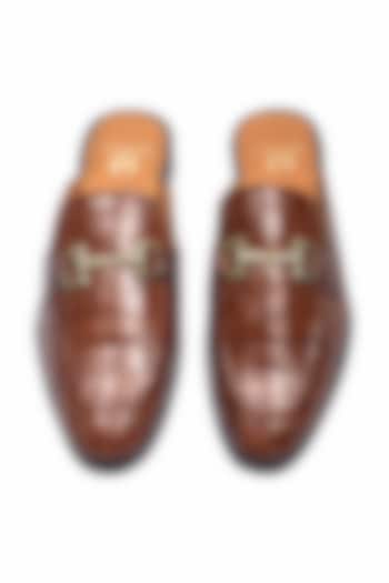 Brown Leather Handcrafted Buckle Mules by Modello Domani at Pernia's Pop Up Shop