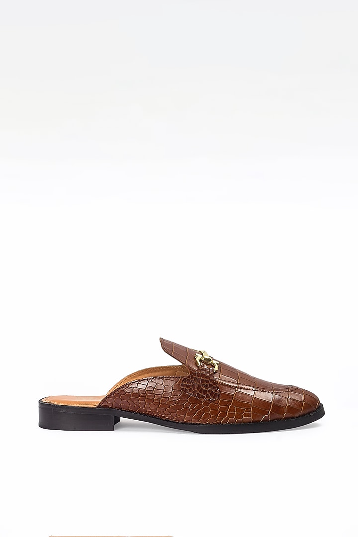 Brown Leather Handcrafted Buckle Mules by Modello Domani at Pernia's Pop Up Shop