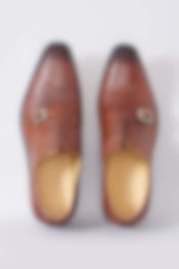 Burgundy Brown Handcrafted Textured Monksford Shoes by Modello Domani