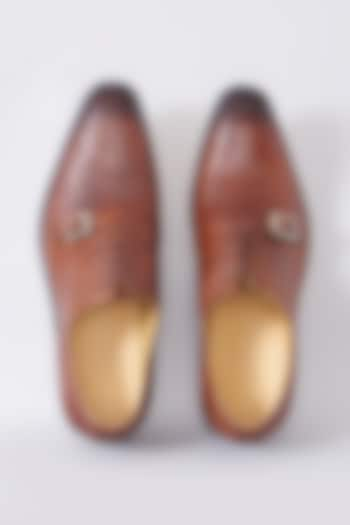 Burgundy Brown Handcrafted Textured Monksford Shoes by Modello Domani at Pernia's Pop Up Shop