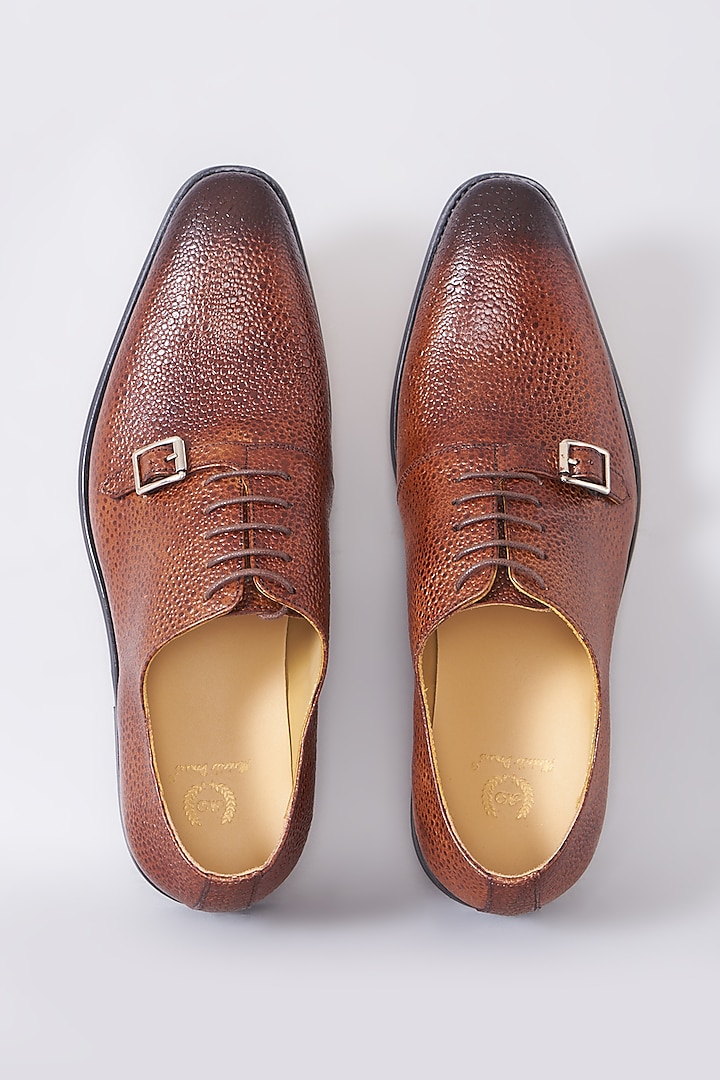 Burgundy Brown Handcrafted Textured Monksford Shoes by Modello Domani