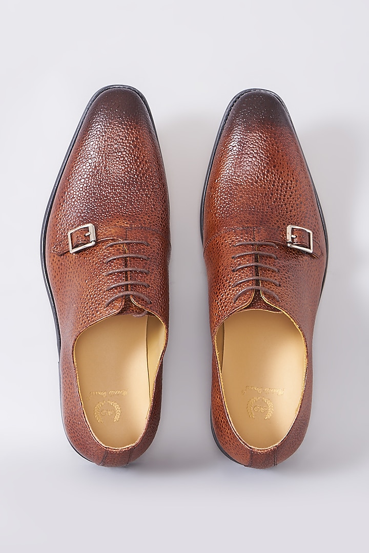 Burgundy Brown Handcrafted Textured Monksford Shoes by Modello Domani at Pernia's Pop Up Shop