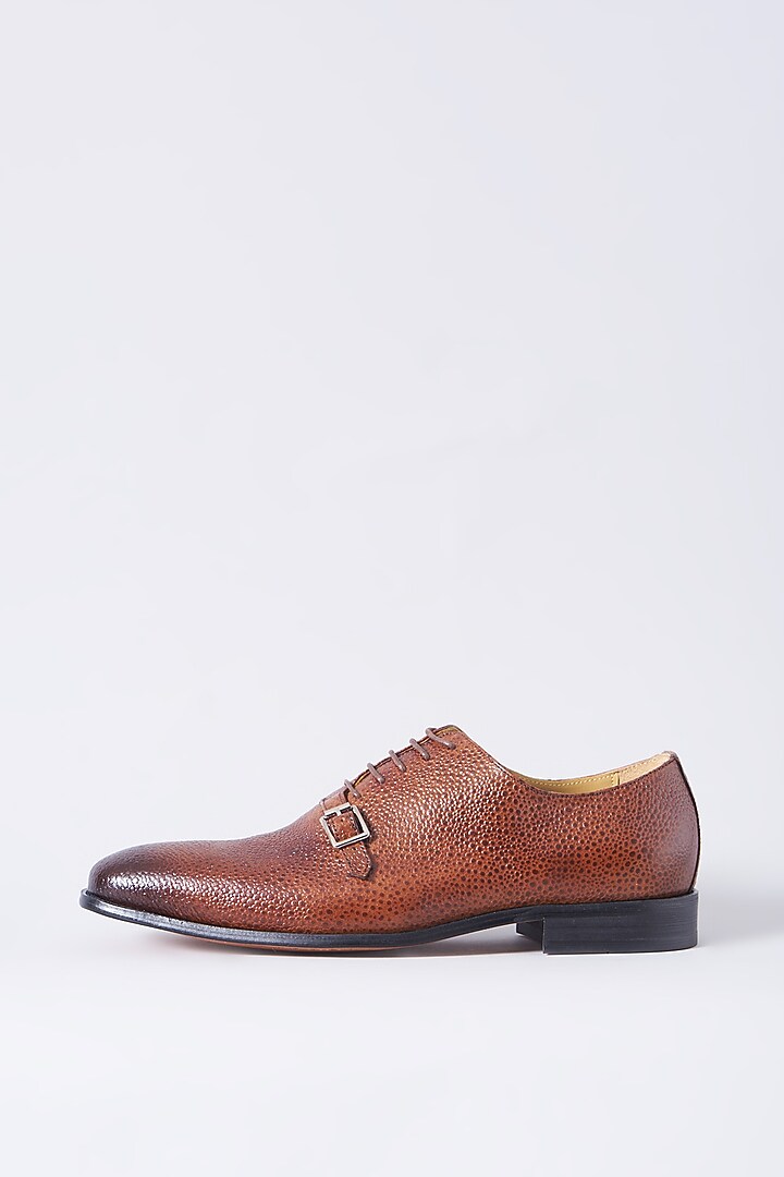 Burgundy Brown Handcrafted Textured Monksford Shoes by Modello Domani at Pernia's Pop Up Shop