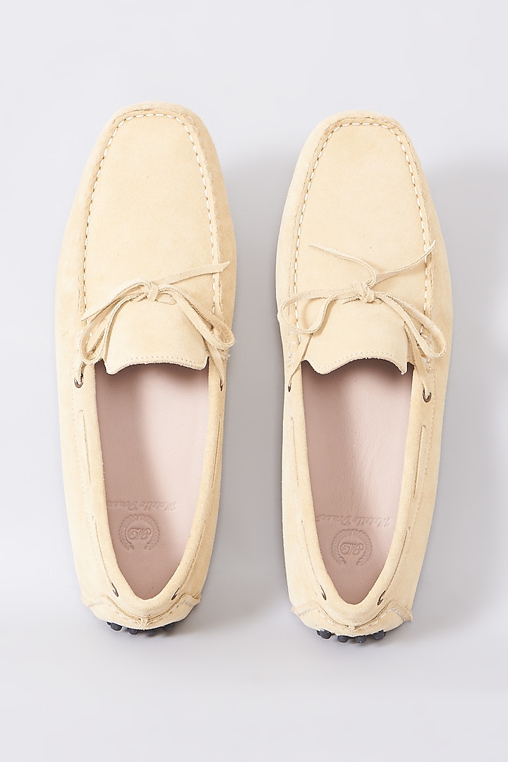 Beige Handcrafted Loafer Shoes by Modello Domani