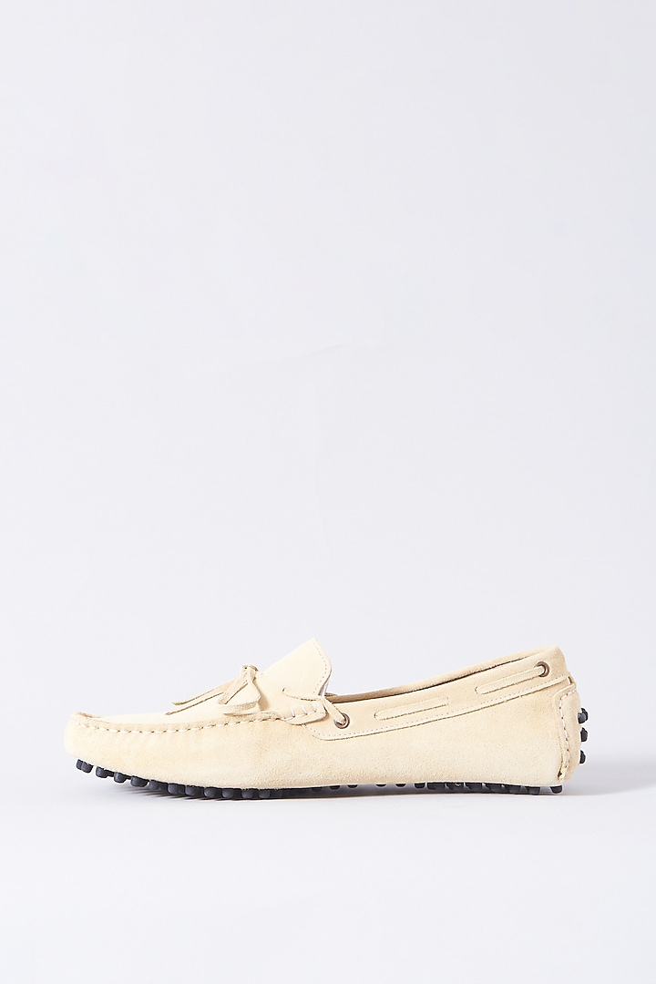 Beige Handcrafted Loafer Shoes by Modello Domani at Pernia's Pop Up Shop