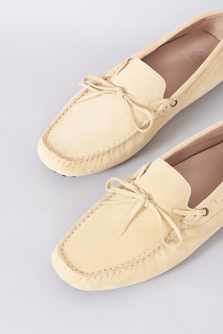 Beige Handcrafted Loafer Shoes by Modello Domani at Pernia's Pop Up Shop
