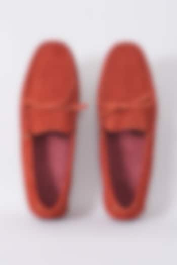 Red Handcrafted Loafer Shoes by Modello Domani