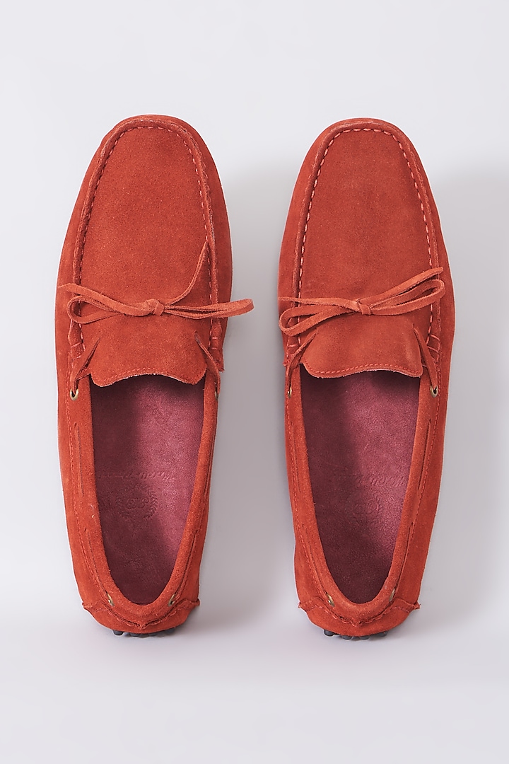 Red Handcrafted Loafer Shoes by Modello Domani