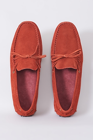 Red Handcrafted Loafer Shoes by Modello Domani