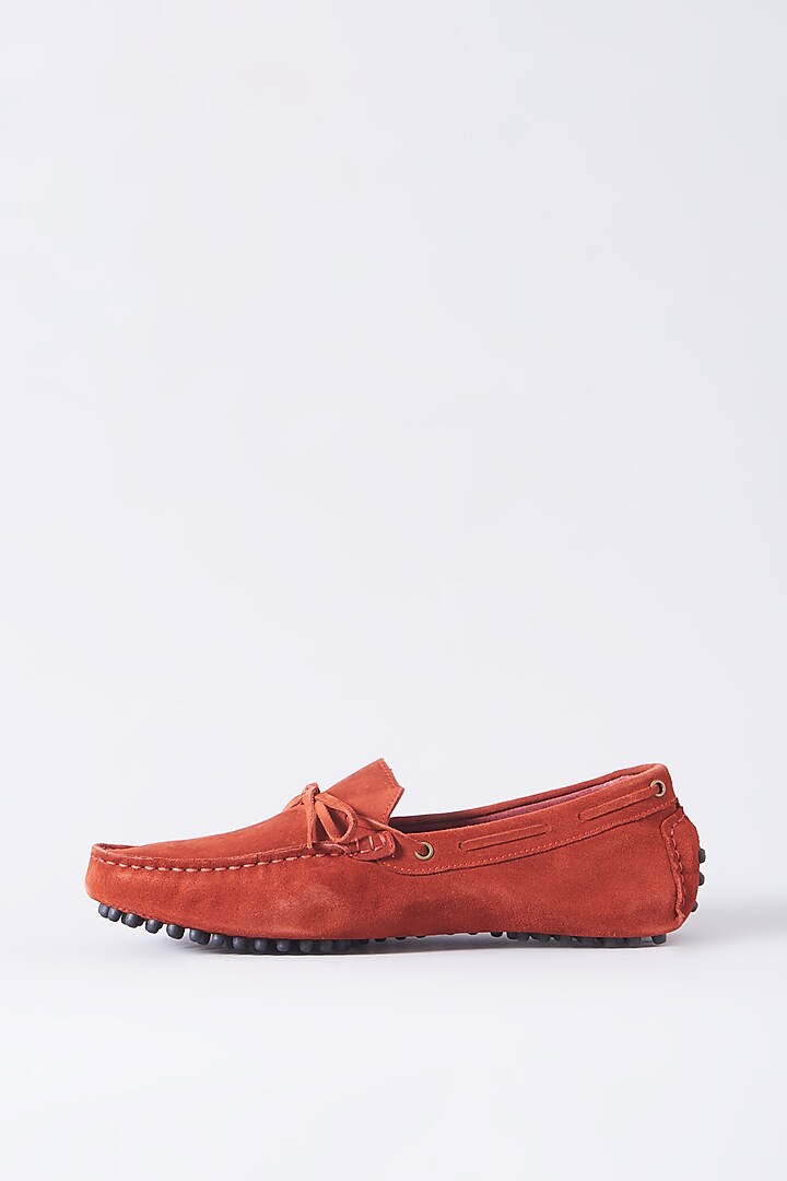 Red Handcrafted Loafer Shoes by Modello Domani at Pernia's Pop Up Shop