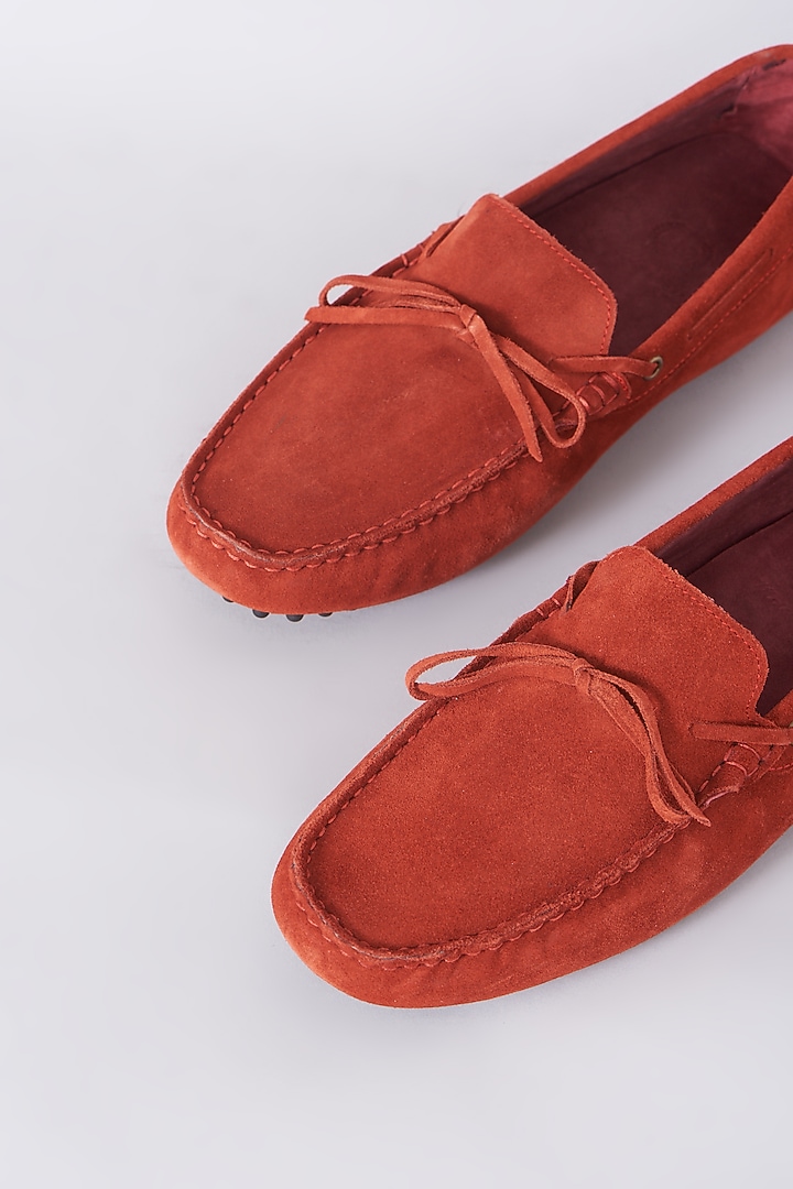 Red Handcrafted Loafer Shoes by Modello Domani at Pernia's Pop Up Shop