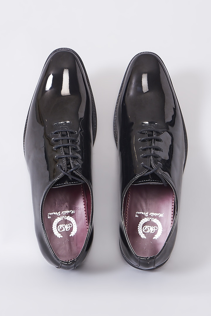 Patent Black Handcrafted Derby Shoes by Modello Domani