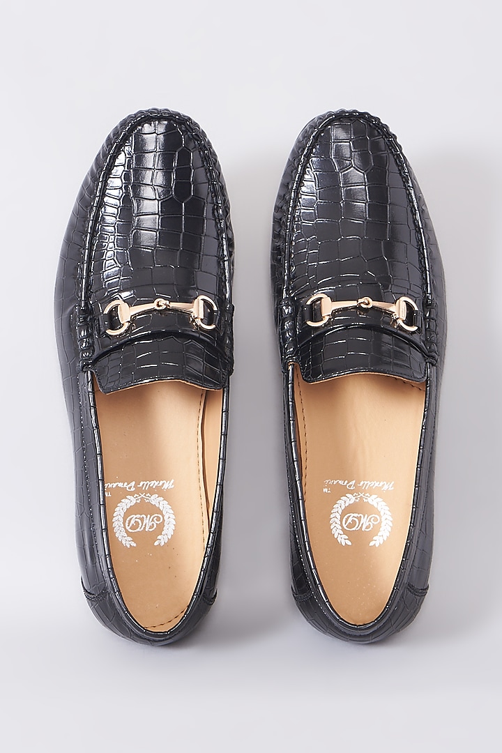 Black Handcrafted Embossed Shoes by Modello Domani