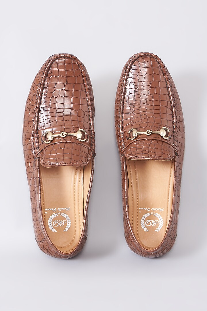 Brown Handcrafted Embossed Shoes by Modello Domani