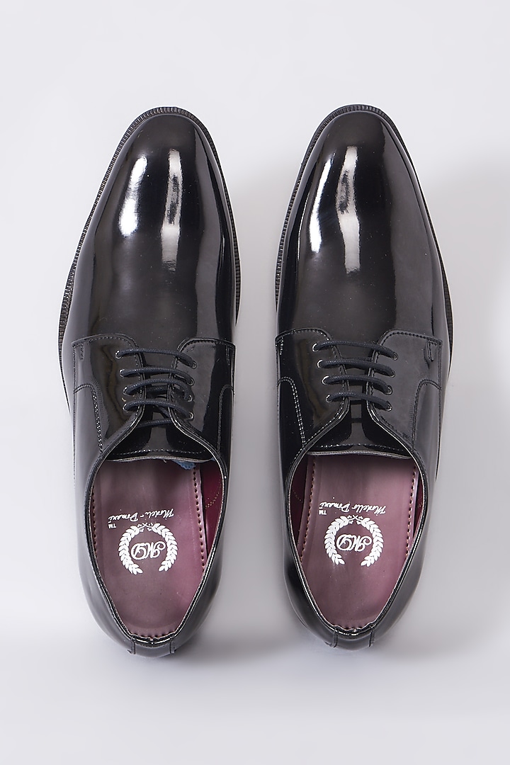 Patent Black Handcrafted Derby Shoes In Vegan Leather by Modello Domani
