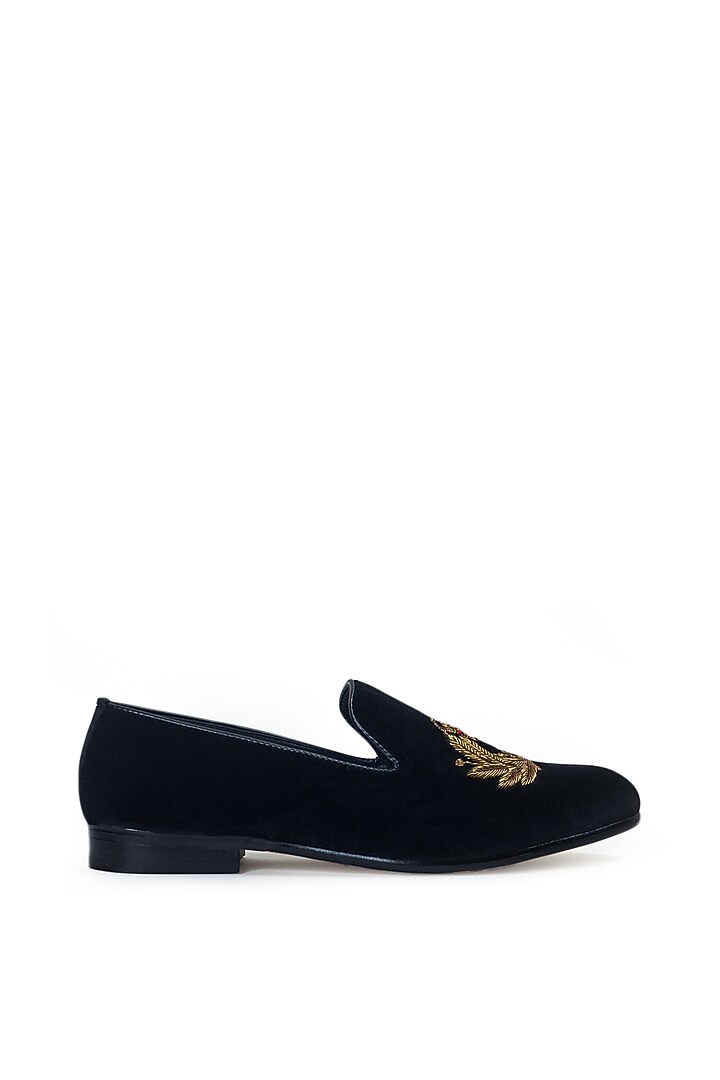 Black Velvet Zardosi Embroidered Handcrafted Slip-On Shoes by Modello Domani at Pernia's Pop Up Shop