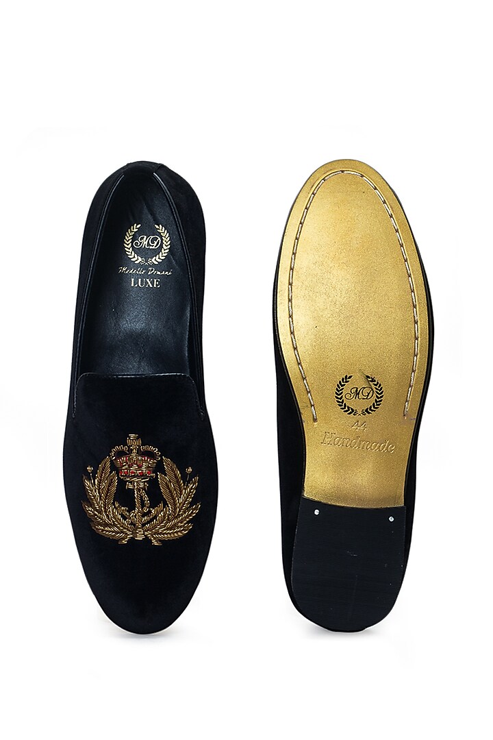 Black Velvet Zardosi Embroidered Handcrafted Slip-On Shoes by Modello Domani at Pernia's Pop Up Shop