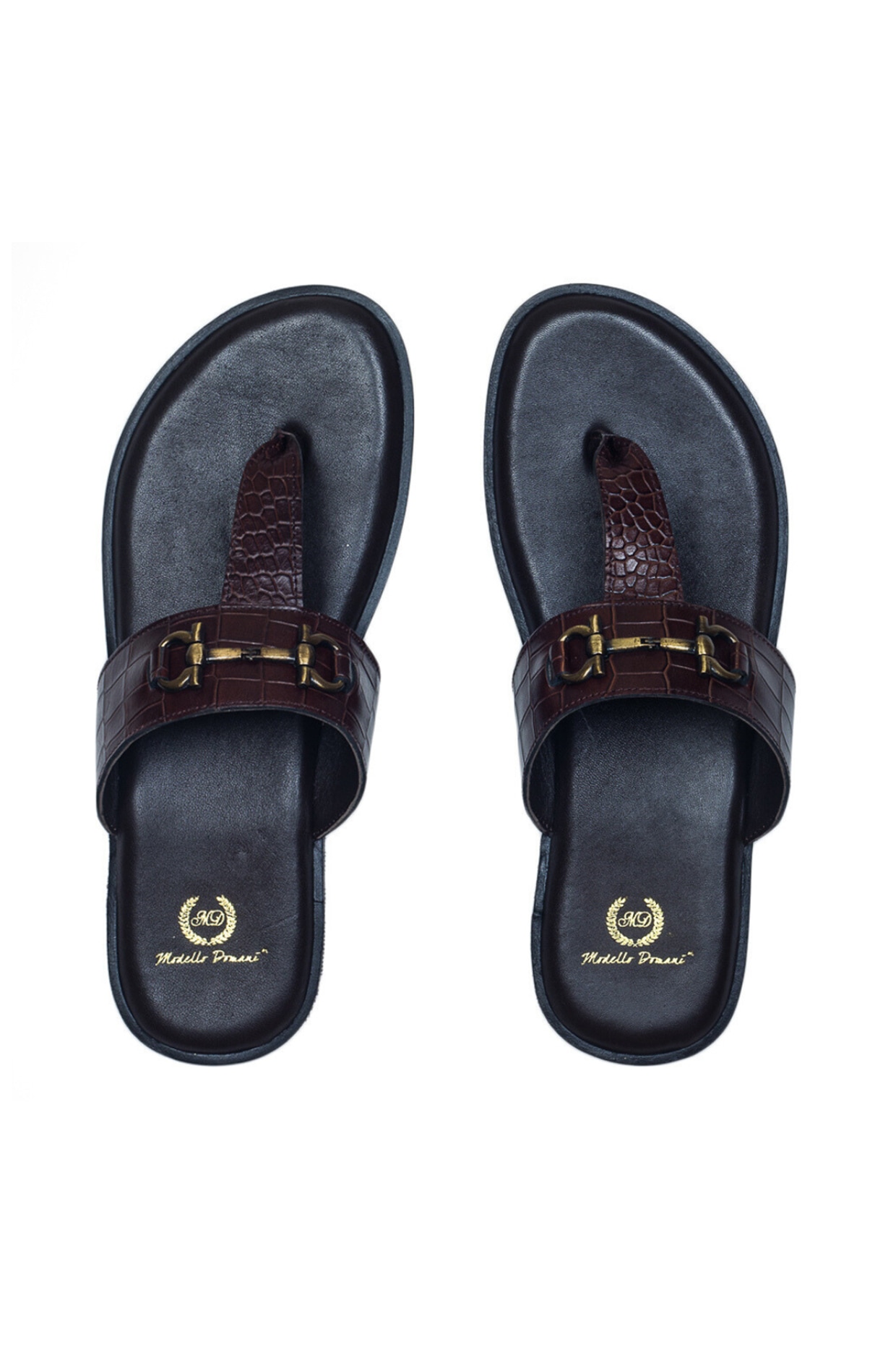 Brown Embossed Leather Handcrafted Slippers Design by Modello