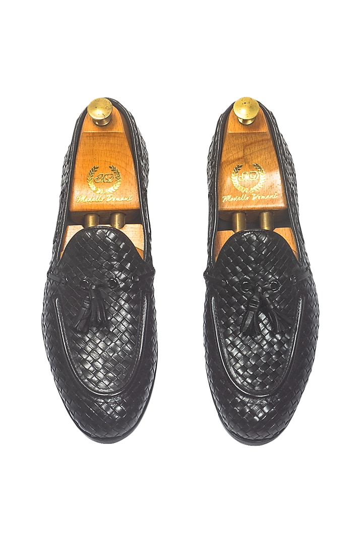 Black Pure Leather Handcrafted Slip-Ons by Modello Domani