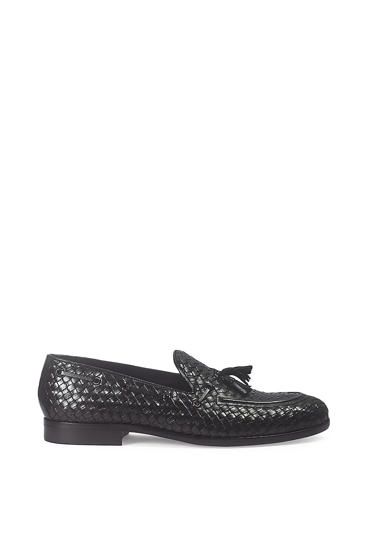 Black Pure Leather Handcrafted Slip-Ons by Modello Domani at Pernia's Pop Up Shop