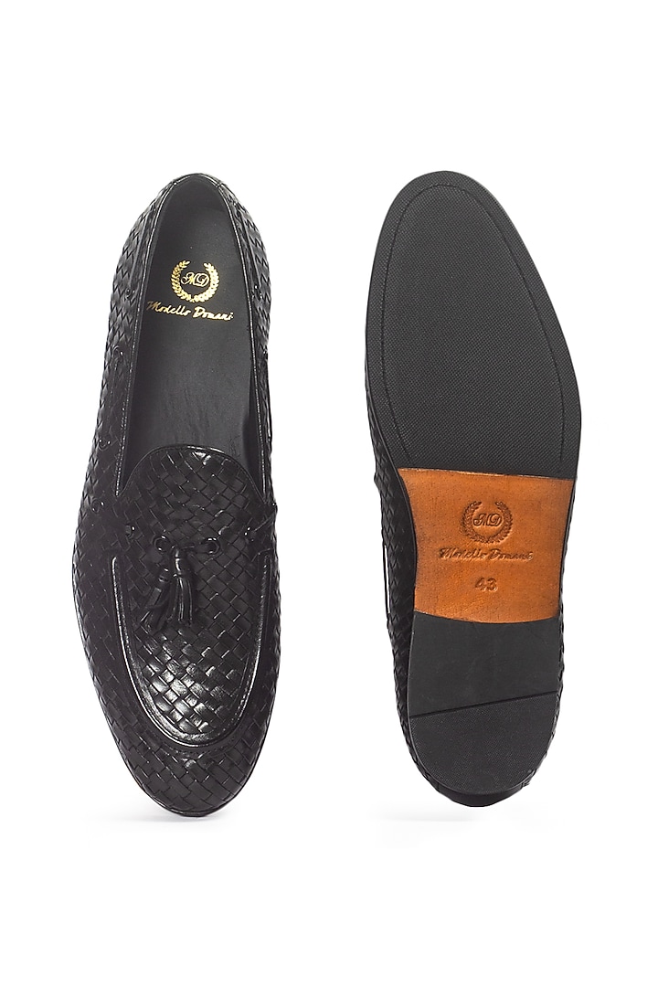 Black Pure Leather Handcrafted Slip-Ons by Modello Domani at Pernia's Pop Up Shop
