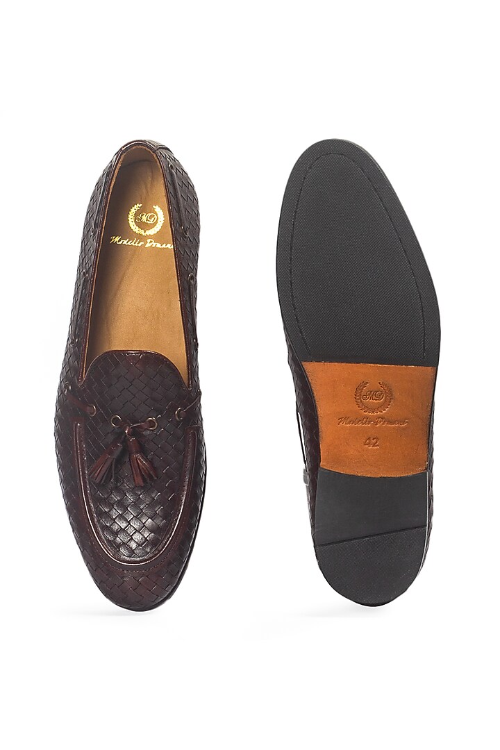 Brown Pure Leather Handcrafted Slip-Ons by Modello Domani at Pernia's Pop Up Shop