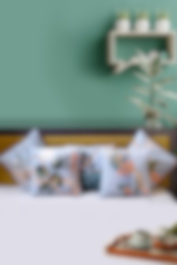 Pastel Blue Premium Velvet Tropical Printed Handcrafted Cushion Cover (Set of 5) by Mid July Home at Pernia's Pop Up Shop