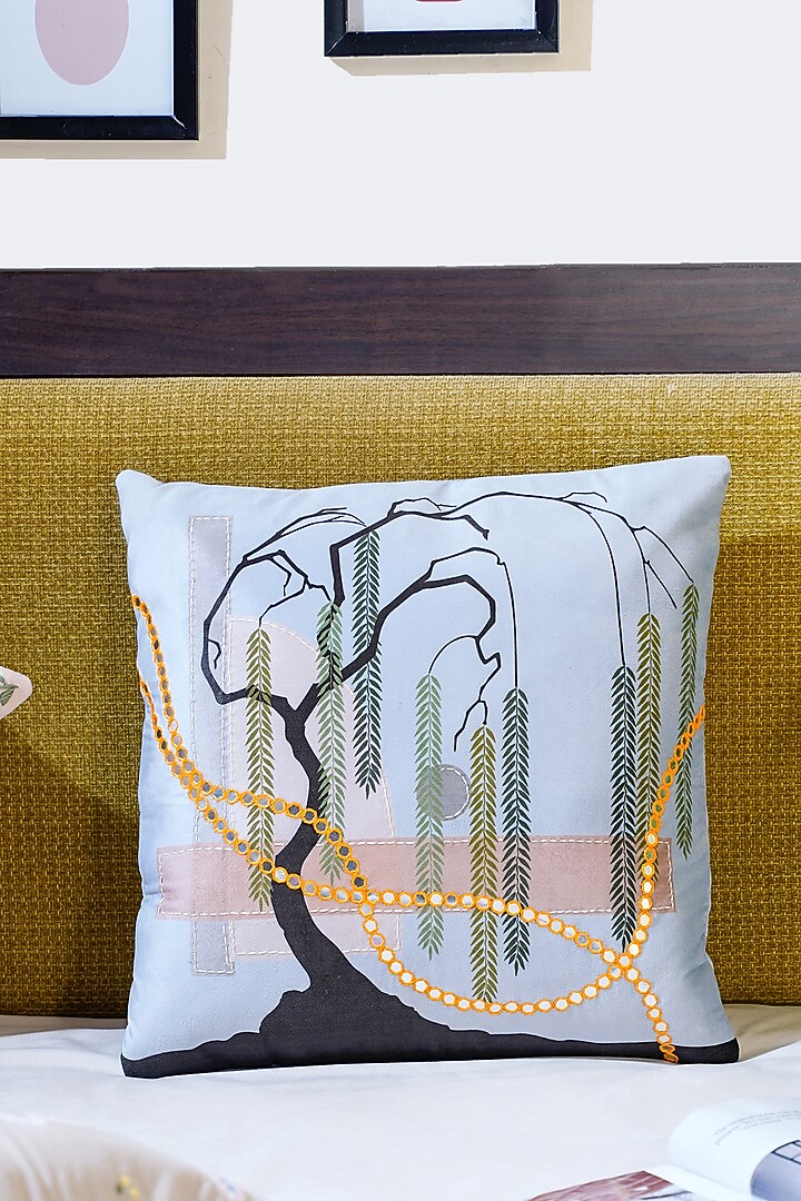 Pastel Blue Premium Velvet Tropical Printed Handcrafted Cushion Cover (Set of 5) by Mid July Home at Pernia's Pop Up Shop