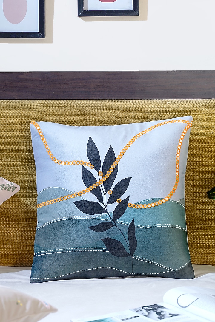 Pastel Blue Premium Velvet Tropical Printed Handcrafted Cushion Cover (Set of 5) by Mid July Home at Pernia's Pop Up Shop