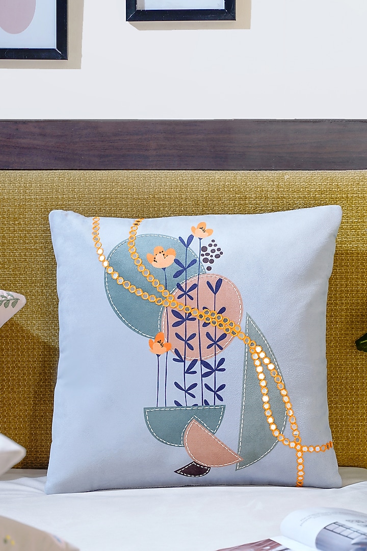 Pastel Blue Premium Velvet Tropical Printed Handcrafted Cushion Cover (Set of 5) by Mid July Home at Pernia's Pop Up Shop